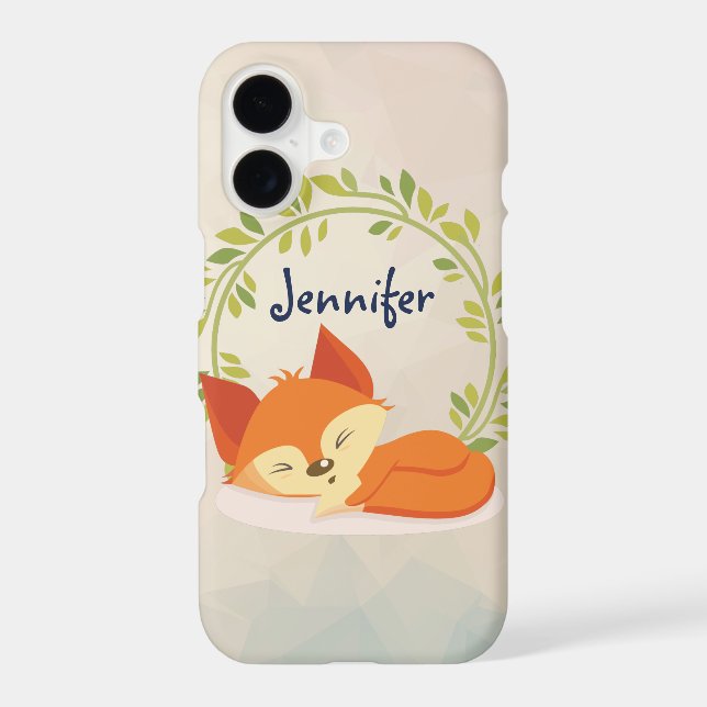 Cute Sleeping Orange Fox with Green Leaves Wreath (Back)