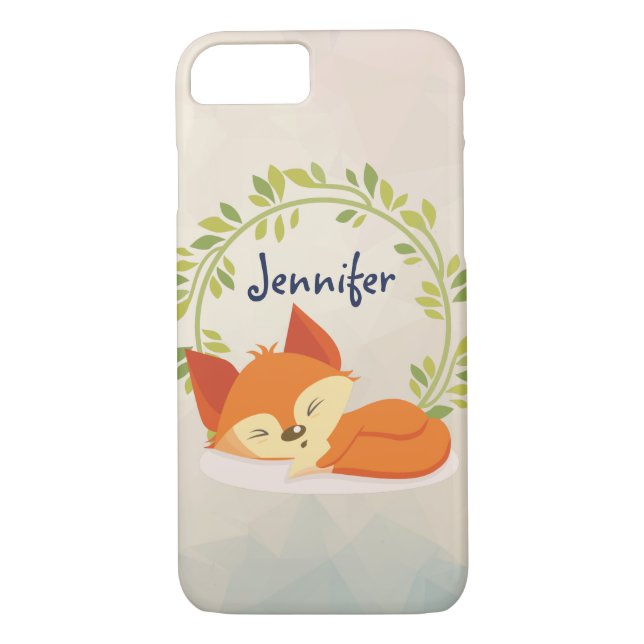 Cute Sleeping Orange Fox with Green Leaves Wreath Case-Mate iPhone Case (Back)