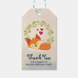 Cute Sleeping Orange Fox with Green Leaves Wreath Gift Tags