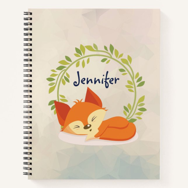Cute Sleeping Orange Fox with Green Leaves Wreath Notebook (Front)