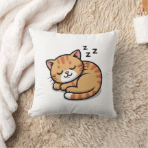 Cute Sleeping Orange Tabby Cat Pillow
