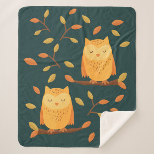 Cute Sleeping Owl Autumn Pattern 🦉 Sherpa Blanket