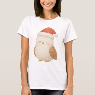 Cute Sleeping Owl in Santa Hat Cosy Christmas T-Shirt