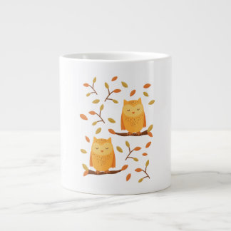 Cute Sleeping Owls Autumn 🦉 Large Coffee Mug