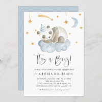 Cute Sleeping Panda Blue It's a Boy Baby Shower