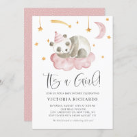 Cute Sleeping Panda Pink It's a Girl Baby Shower