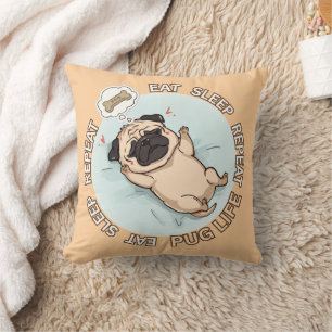 Cute Sleeping Pug Dreaming of Treats Throw Pillow 
