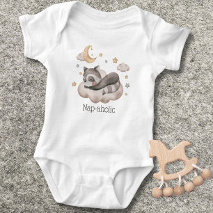  Cute Sleeping Racoon Nap-aholic  Baby Bodysuit