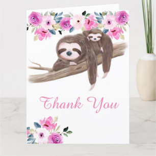 Cute Sleeping Sloth Baby Shower Thank You Card