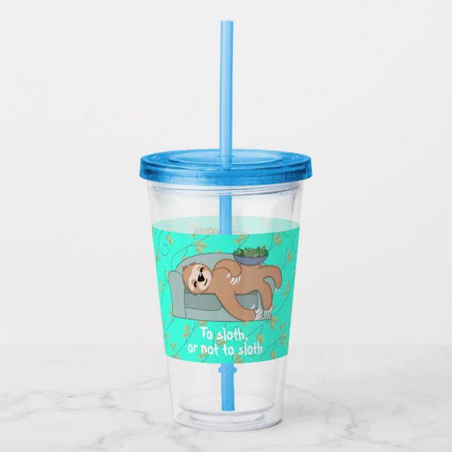 Cute Sleeping Sloth Being Lazy Tropical Jungle Acrylic Tumbler (Front)