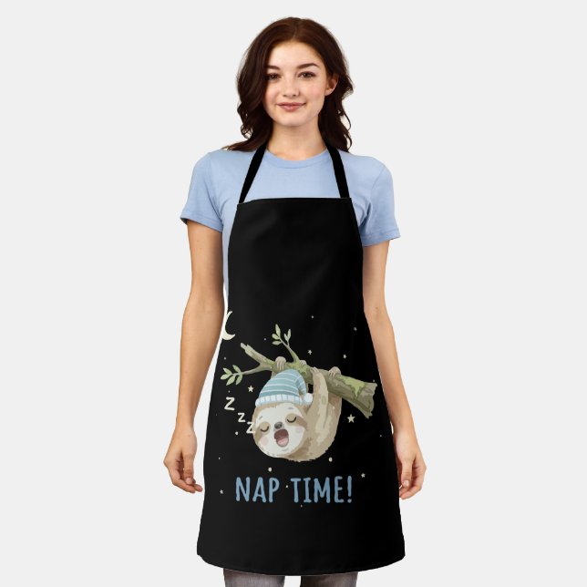 Cute Sleeping Sloth "Nap Time!" Cartoon  Apron (Worn)
