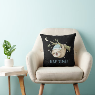 Cute Sleeping Sloth "Nap Time!" Cartoon Cushion