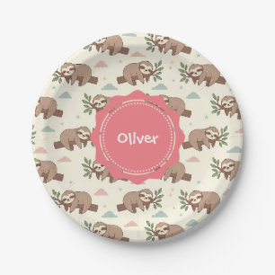 Cute Sleeping Sloth Pattern Paper Plate