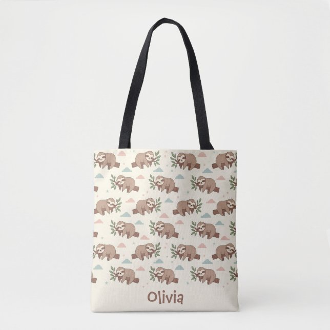 Cute Sleeping Sloth Pattern Tote Bag (Front)