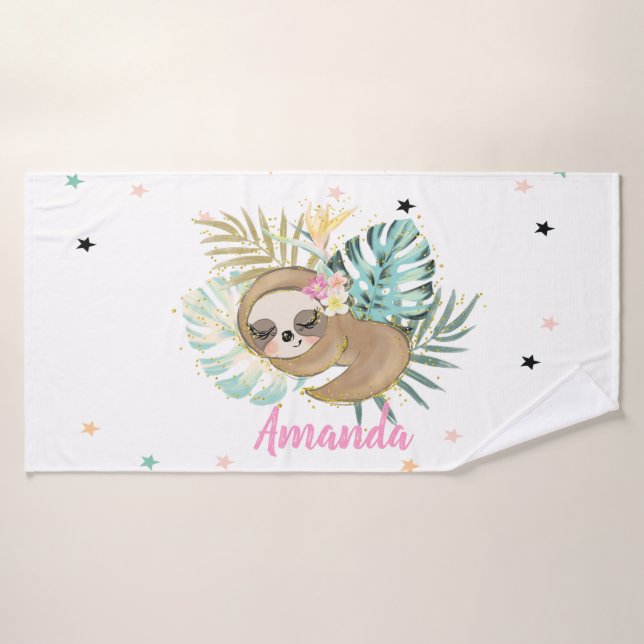 Cute Sleeping Sloth,Stars,Princess    Bath Towel Set (Bath Towel)