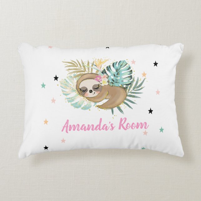 Cute Sleeping Sloth,Stars,Princess   Decorative Cushion (Front)