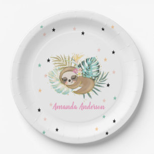 Cute Sleeping Sloth,Stars,Princess  Paper Plate