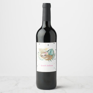 Cute Sleeping Sloth,Stars,Princess    Wine Label