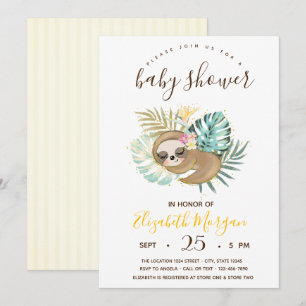 Cute Sleeping Sloth,Stripes Baby Shower  Invitation