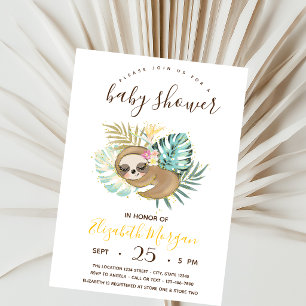 Cute Sleeping Sloth,Stripes Baby Shower Invitation