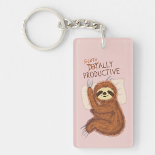 Cute Sleeping Sloth with Pillow and Funny Text Key Ring