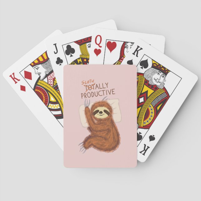Cute Sleeping Sloth with Pillow and Funny Text Playing Cards (Back)