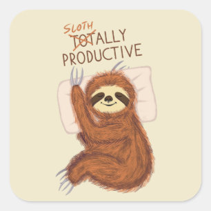 Cute Sleeping Sloth with Pillow and Funny Text Square Sticker