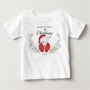 Cute Sleeping Snowman Baby's First Christmas Baby T-Shirt