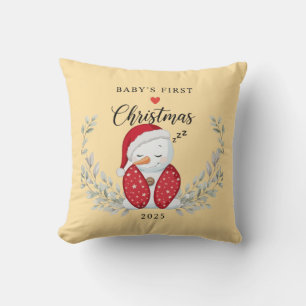 Cute Sleeping Snowman Baby's First Christmas Cushion