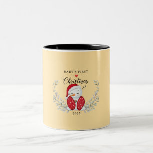 Cute Sleeping Snowman Baby's First Christmas Two-Tone Coffee Mug