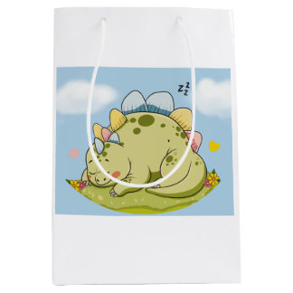 Cute Sleeping Stegosaurus Pastel Dinosaur Gift Bag