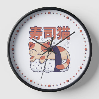 Cute Sleeping Sushi Cat Kitten Asian Food Lover Clock