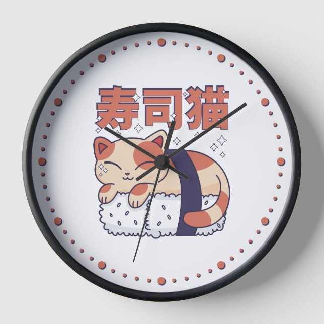 Cute Sleeping Sushi Cat Kitten Asian Food Lover Clock (Front)