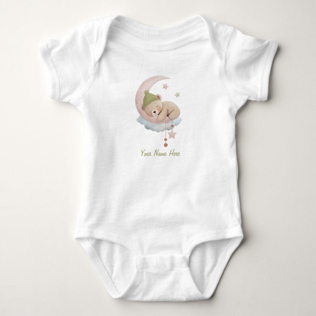 Cute Sleeping Teddy  Baby Bodysuit (Front)
