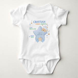 Cute Sleeping Teddy Bear Baby Boy Birth Stats Baby Baby Bodysuit