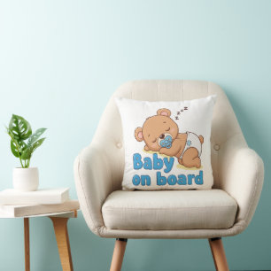 Cute Sleeping Teddy Bear Baby on Board Cartoon Cushion