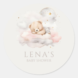 Cute Sleeping Teddy Bear Baby Shower Classic Round Sticker