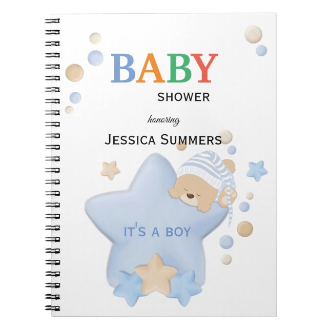 Cute Sleeping Teddy Bear Baby Shower Notebook (Front)