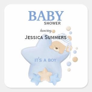 Cute Sleeping Teddy Bear Baby Shower Square Sticke Sticker