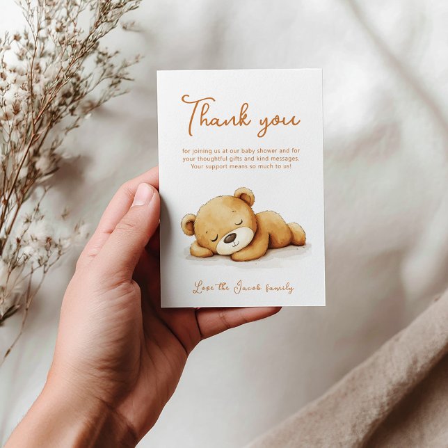 Cute sleeping Teddy Bear Baby Shower Thank You (Sleeping teddy bear thank you baby shower card)