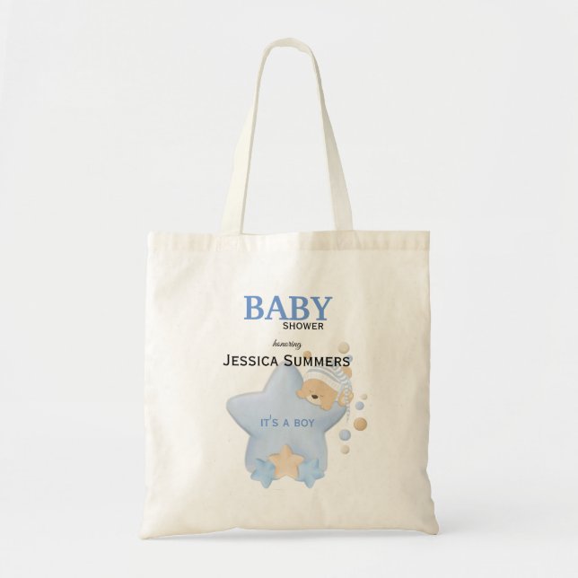 Cute Sleeping Teddy Bear Baby Shower Tote Bag (Front)