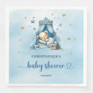 Cute sleeping teddy bear boy baby shower napkin