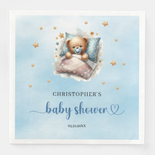Cute sleeping teddy bear boy baby shower napkin