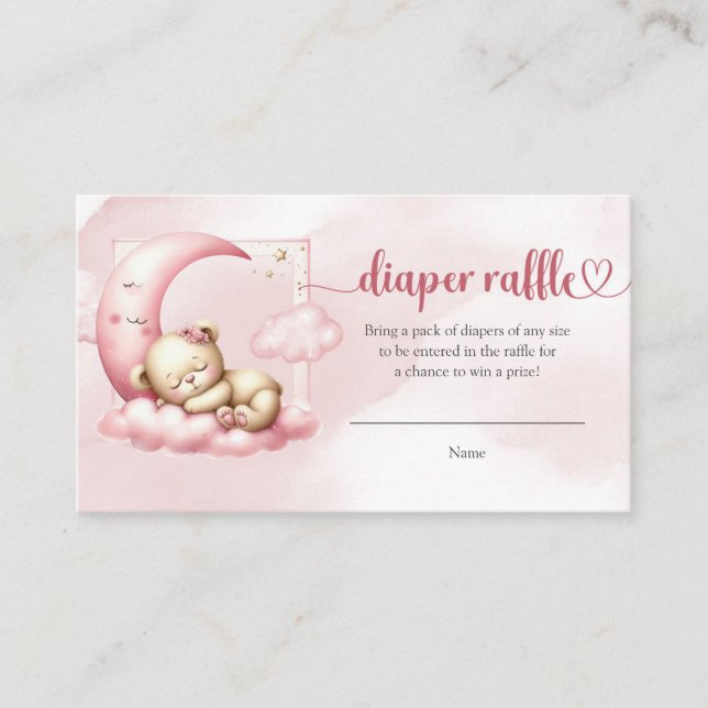 Cute sleeping teddy bear cloud nine diaper raffle enclosure card (Front)
