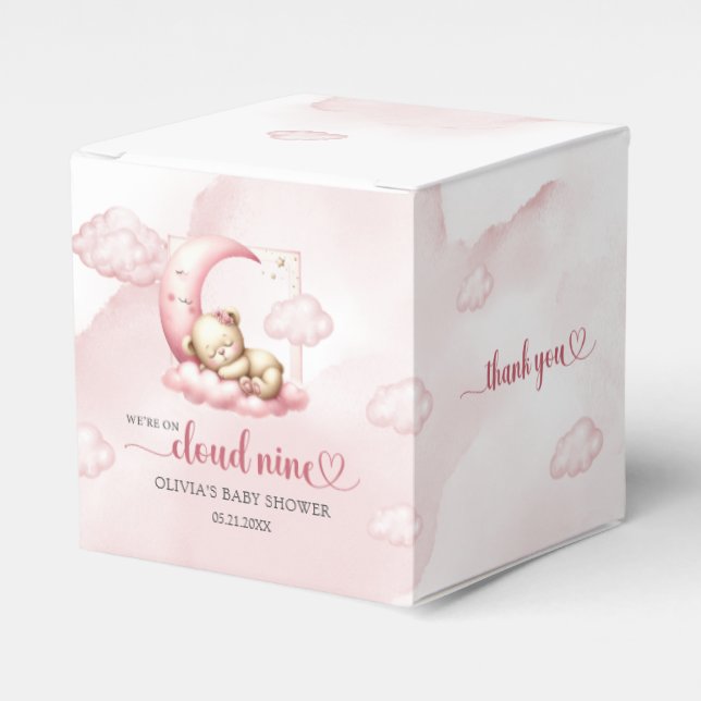 Cute sleeping teddy bear cloud nine pink girl favour box (Front Side)