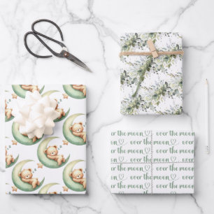 Cute sleeping teddy bear gender neutral boho wrapping paper sheet