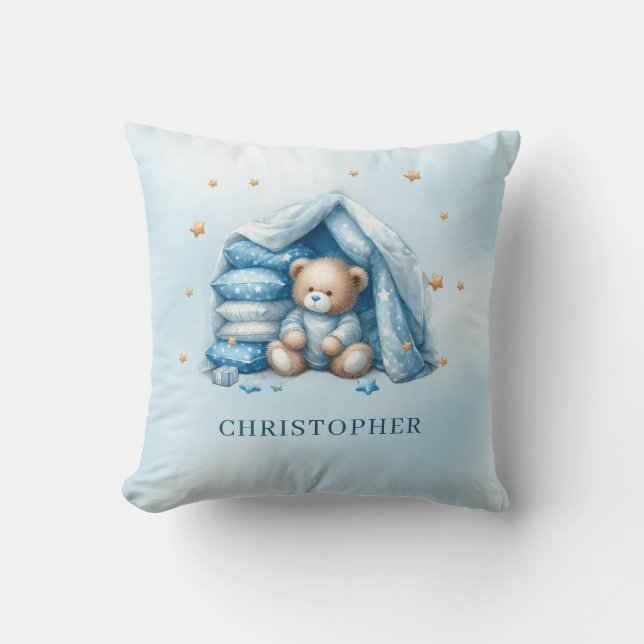 Cute sleeping teddy bear in baby crib cushion (Front)