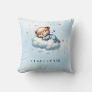 Cute sleeping teddy bear over the cloud cushion