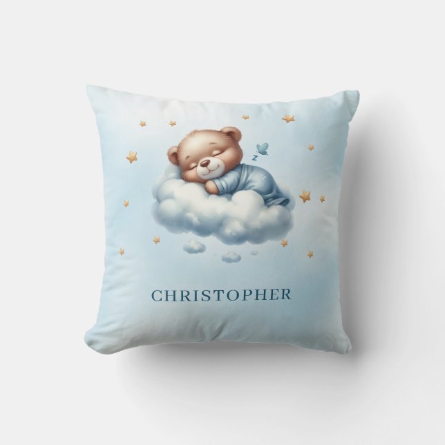 Cute sleeping teddy bear over the cloud cushion (Front)