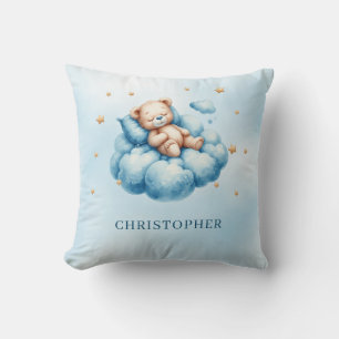 Cute sleeping teddy bear over the cloud cushion